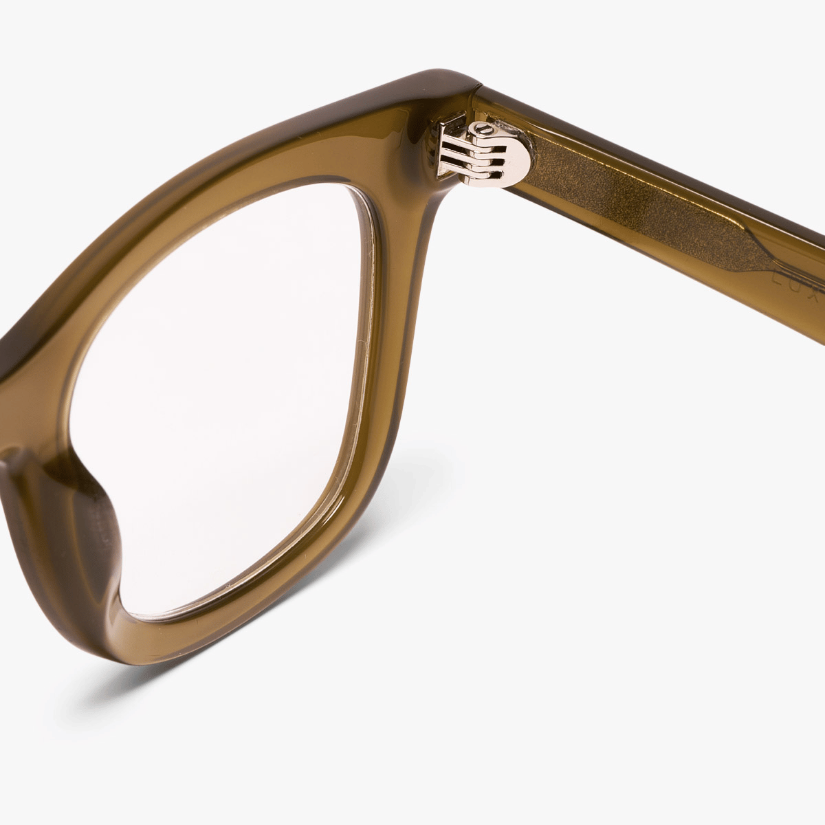 Luxreaders stylish Samsø Shiny Olive Reading glasses. Made from Bio-acetate in a Square shape.