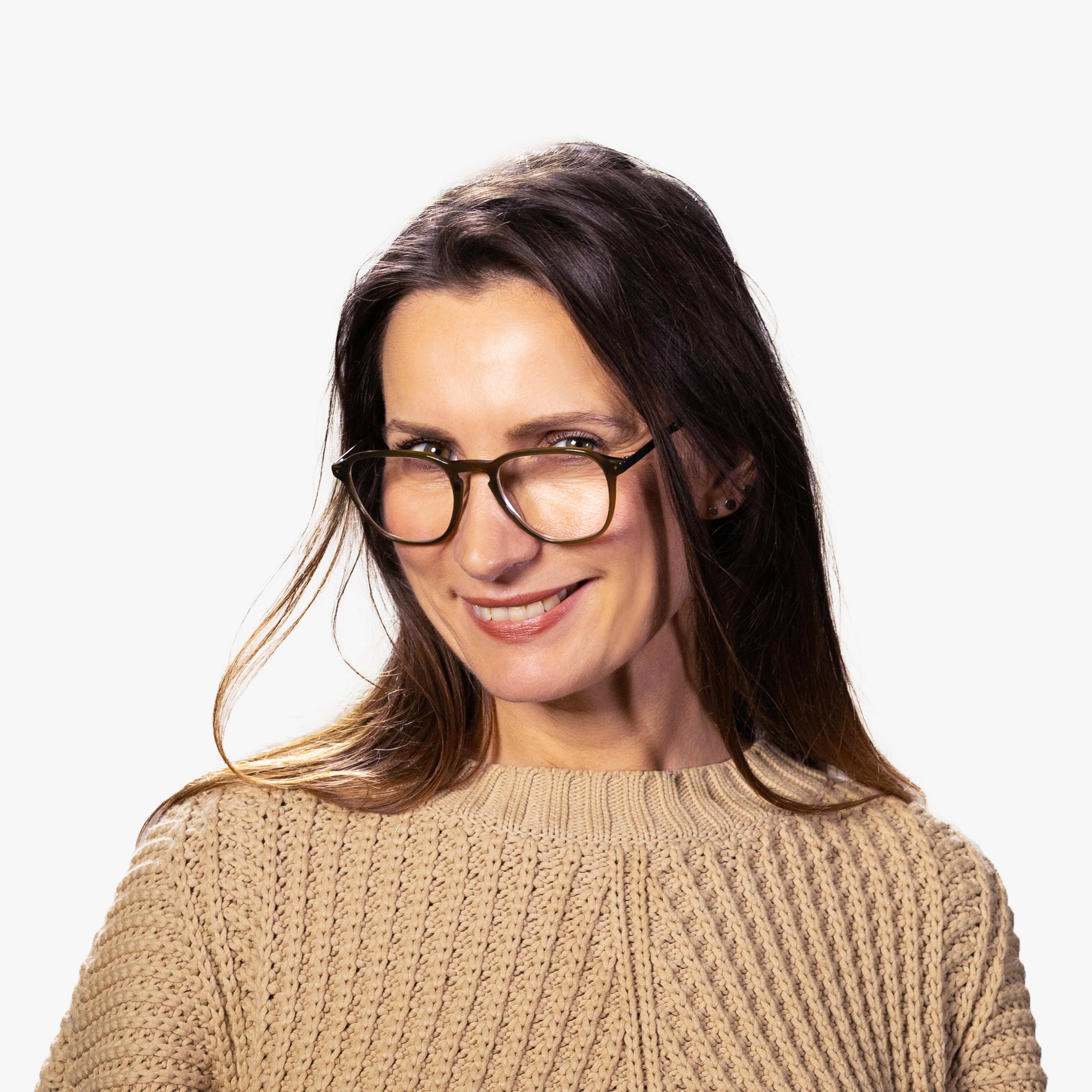 Luxreaders stylish Rønne Shiny Olive Reading glasses. Made from Titanium in a Square shape.