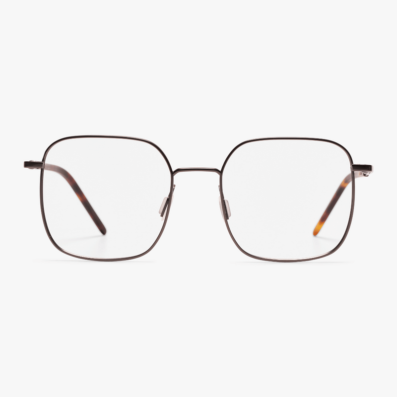 Square gunmetal reading glasses with tortoise temples