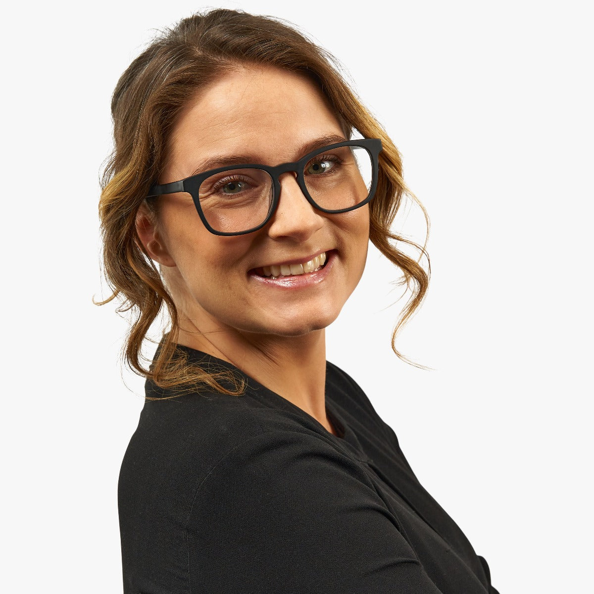 Person wearing Bornholm Black rectangular glasses