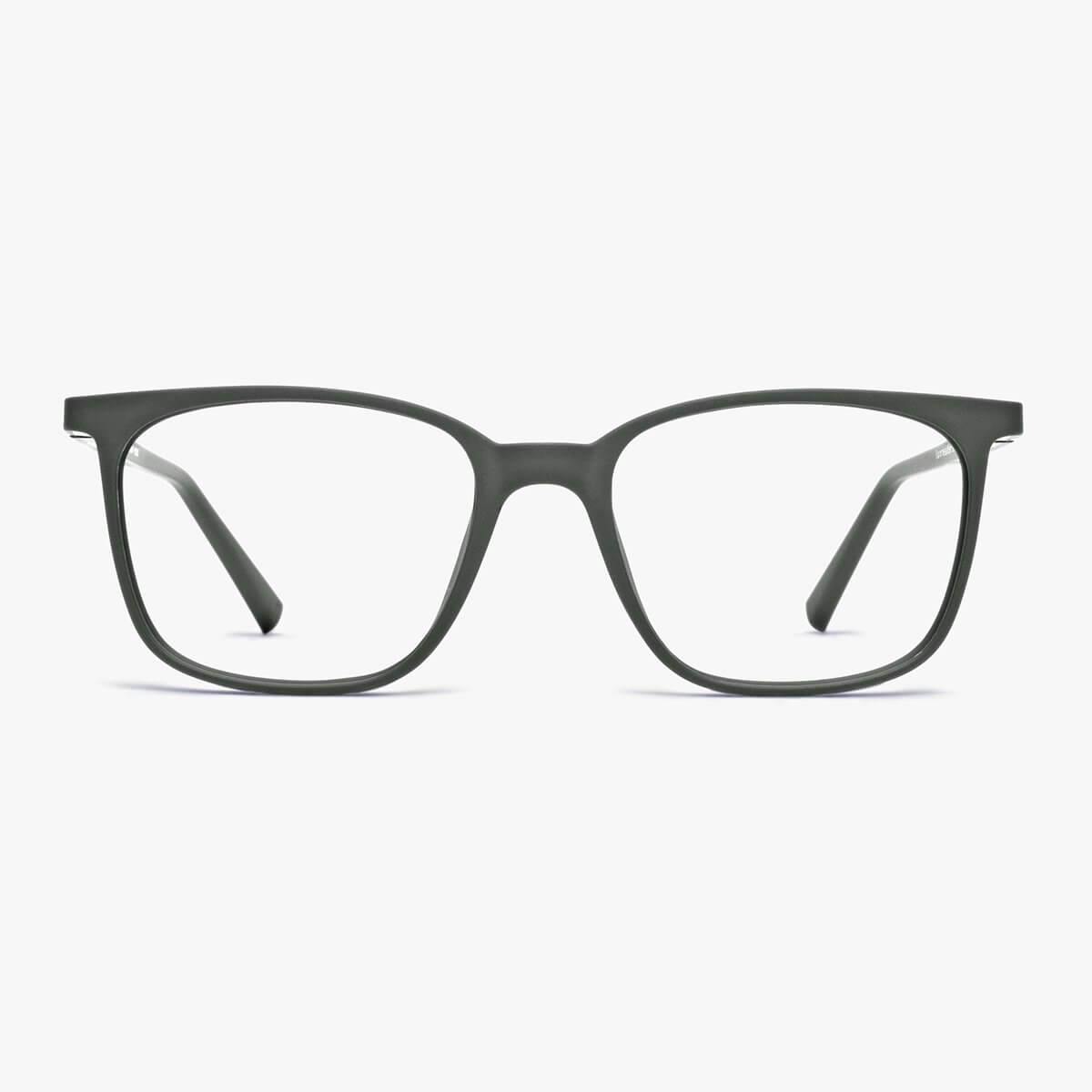 Luxreaders stylish Fyn Dark Army Reading glasses. Made from Rubber in a Square shape.