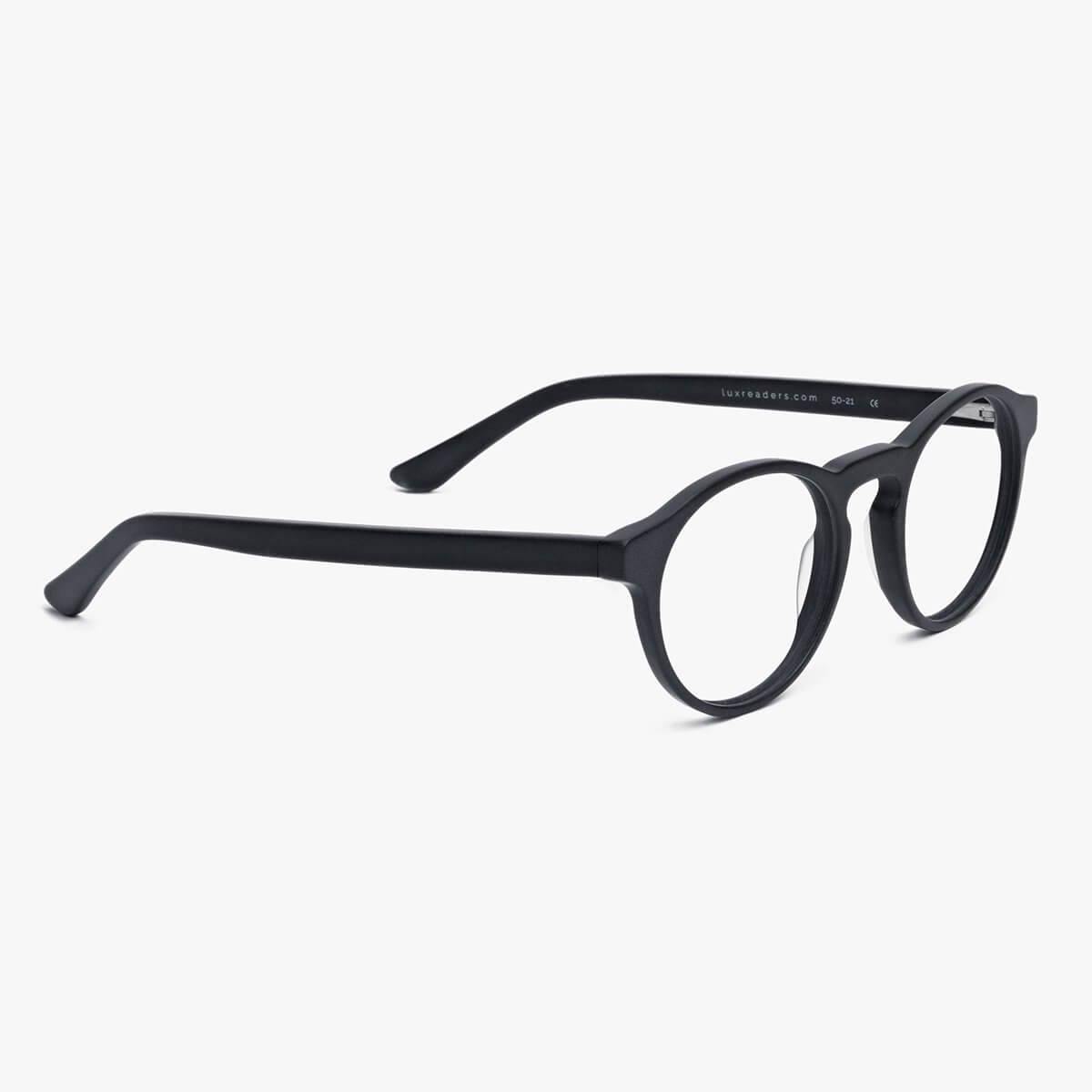 Luxreaders stylish Women's Trondheim Black Blue light glasses. Made from Acetate in a Round shape.