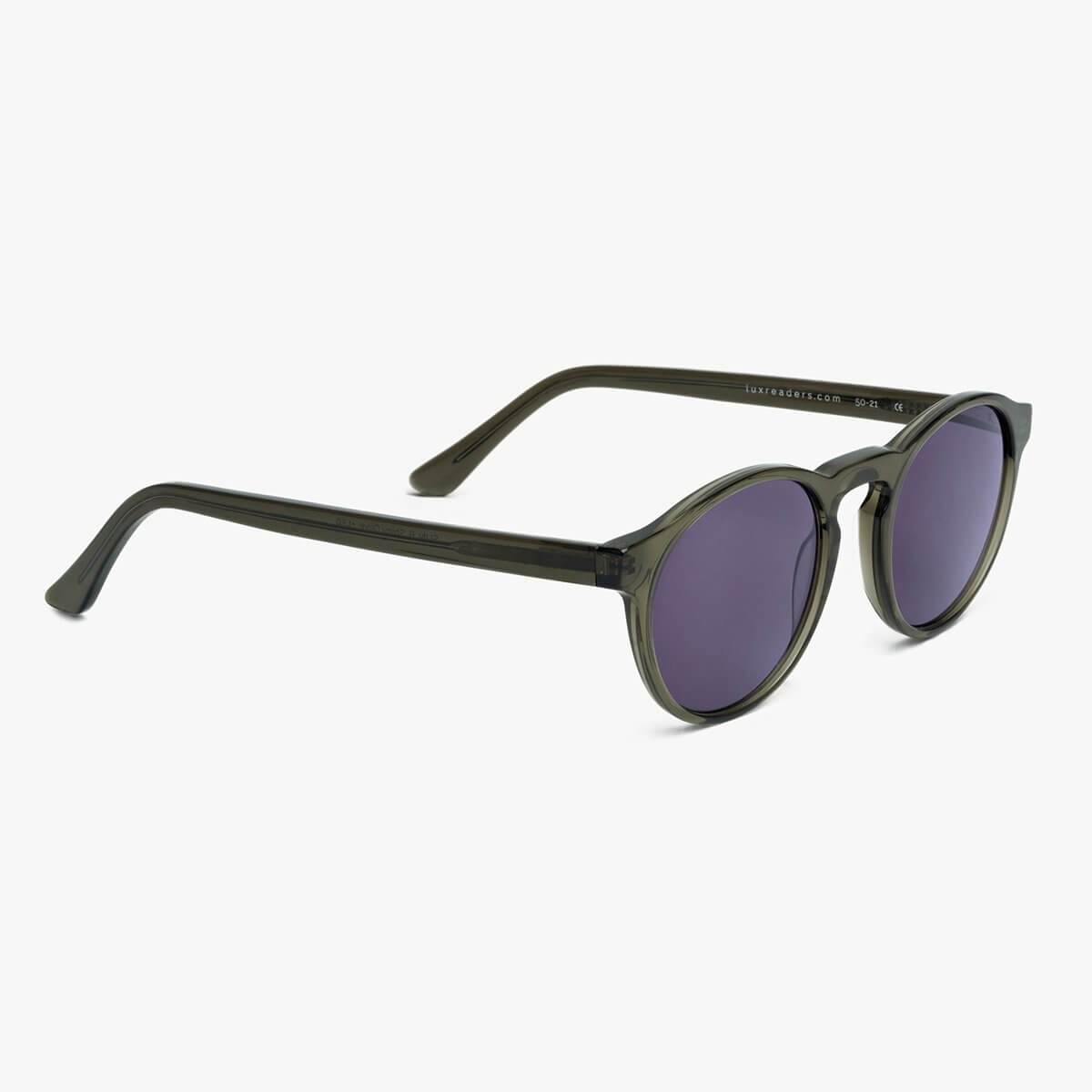 Luxreaders stylish Trondheim Shiny Olive Sunglasses. Made from Acetate in a Round shape.