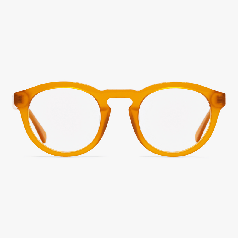 Gråsten Crystal Honey round reading glasses in amber color