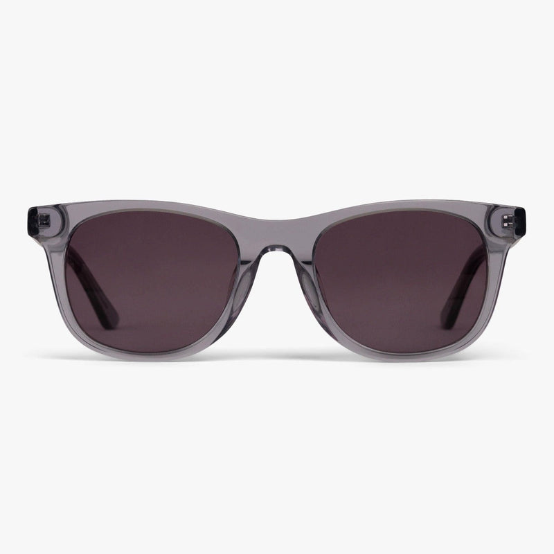 Malmö Crystal Grey transparent square sunglasses with dark lenses