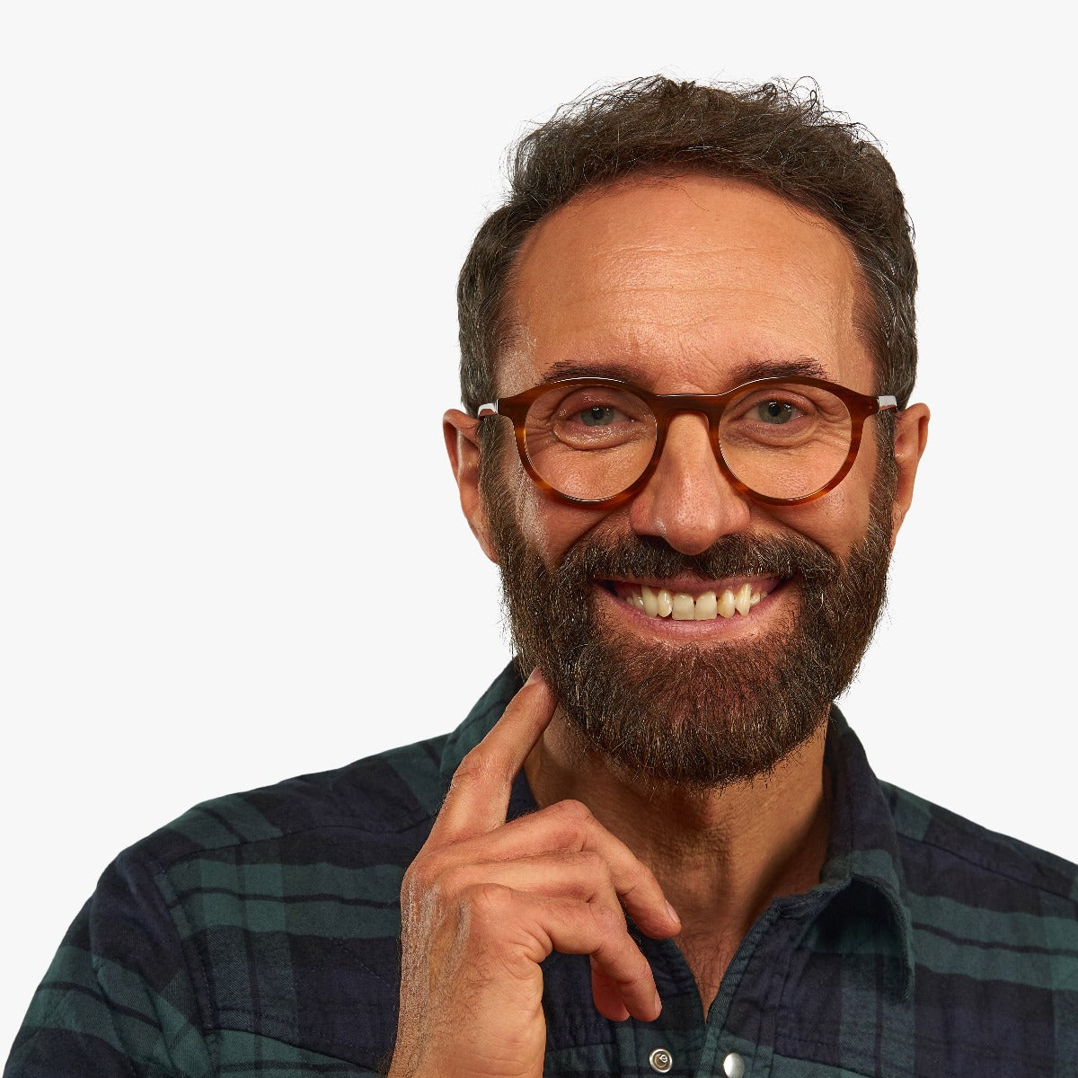 Person wearing Men's Løkken Shiny Walnut glasses