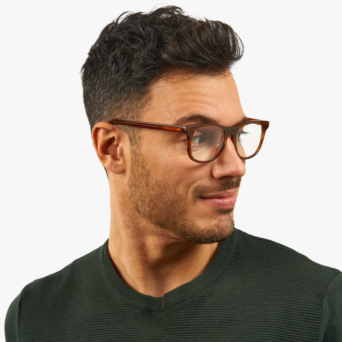 Person wearing Men's Malmö Shiny Walnut glasses