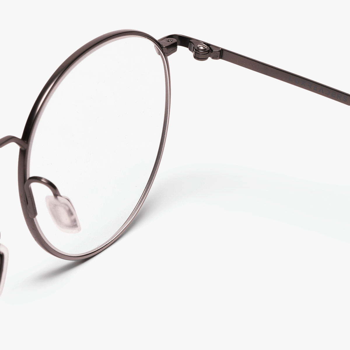 Close-up of men's Silkeborg gunmetal glasses frame by Luxreaders