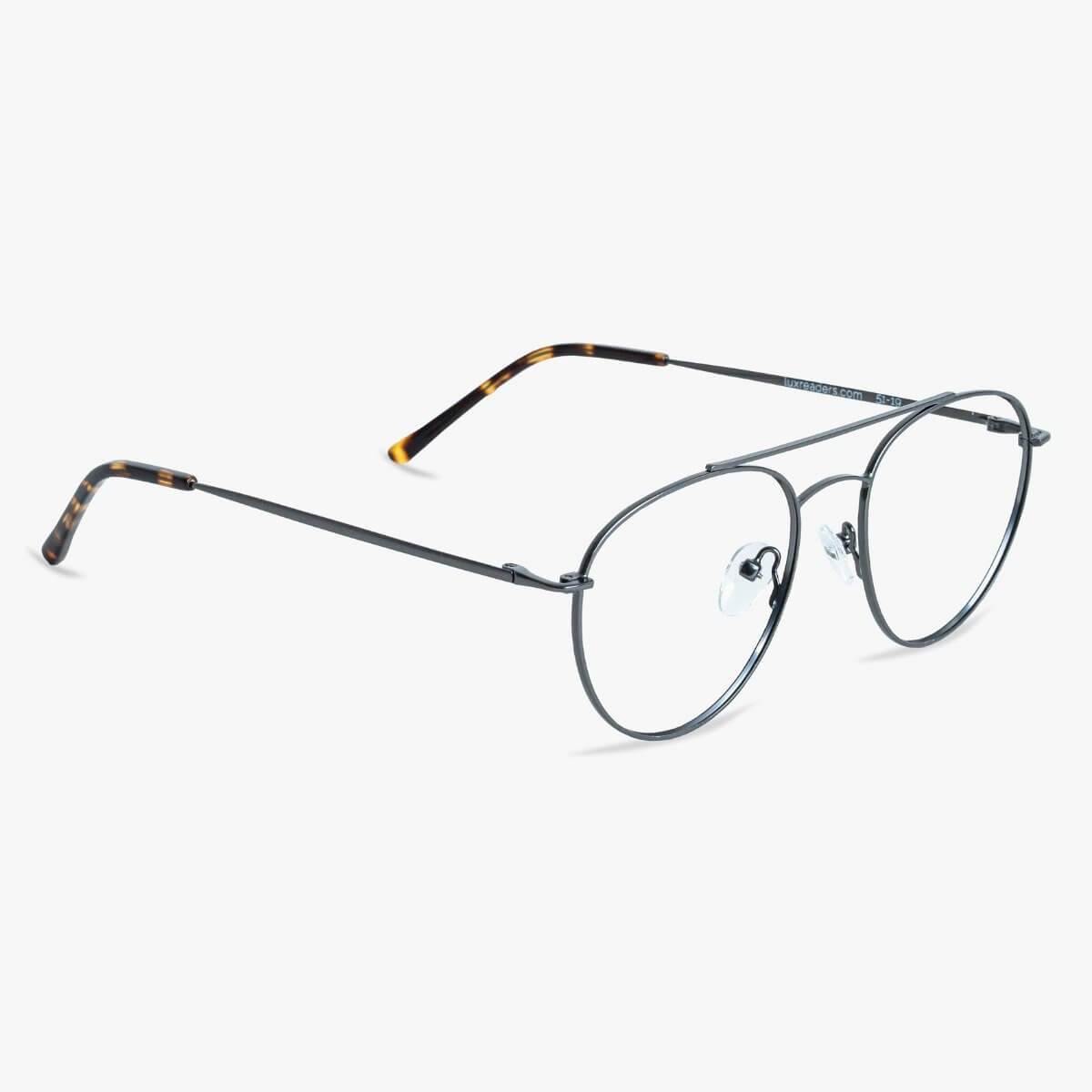 Luxreaders stylish Men's Göteborg Gun Blue light glasses. Made from Stainless steel in a Round shape.