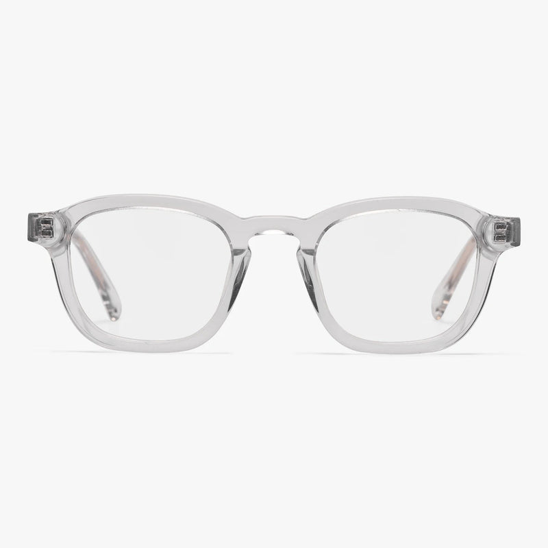 Rectangular crystal white reading glasses with clear frames