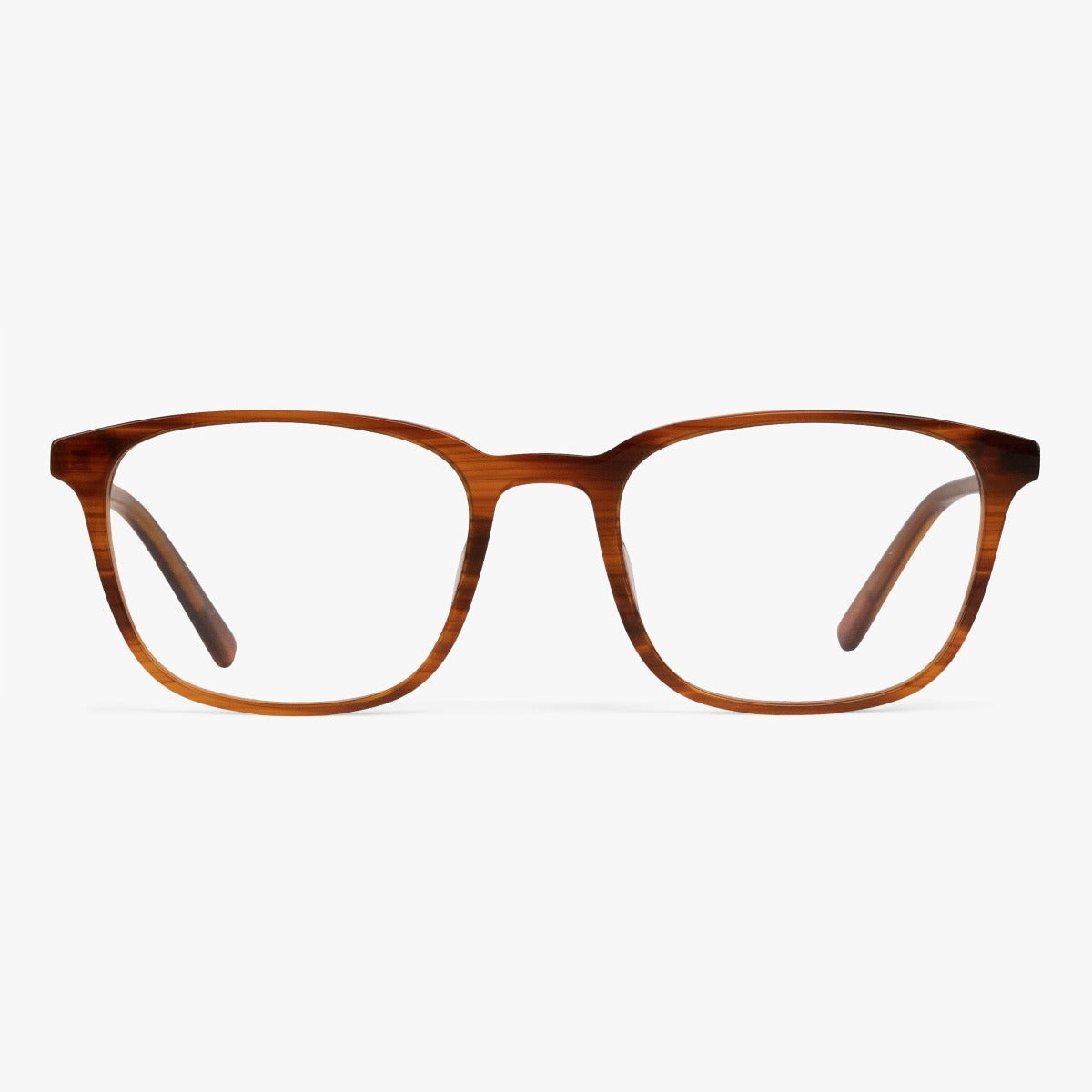 Luxreaders stylish Men's Ebeltoft Shiny Walnut Reading glasses. Made from Acetate in a Square shape.