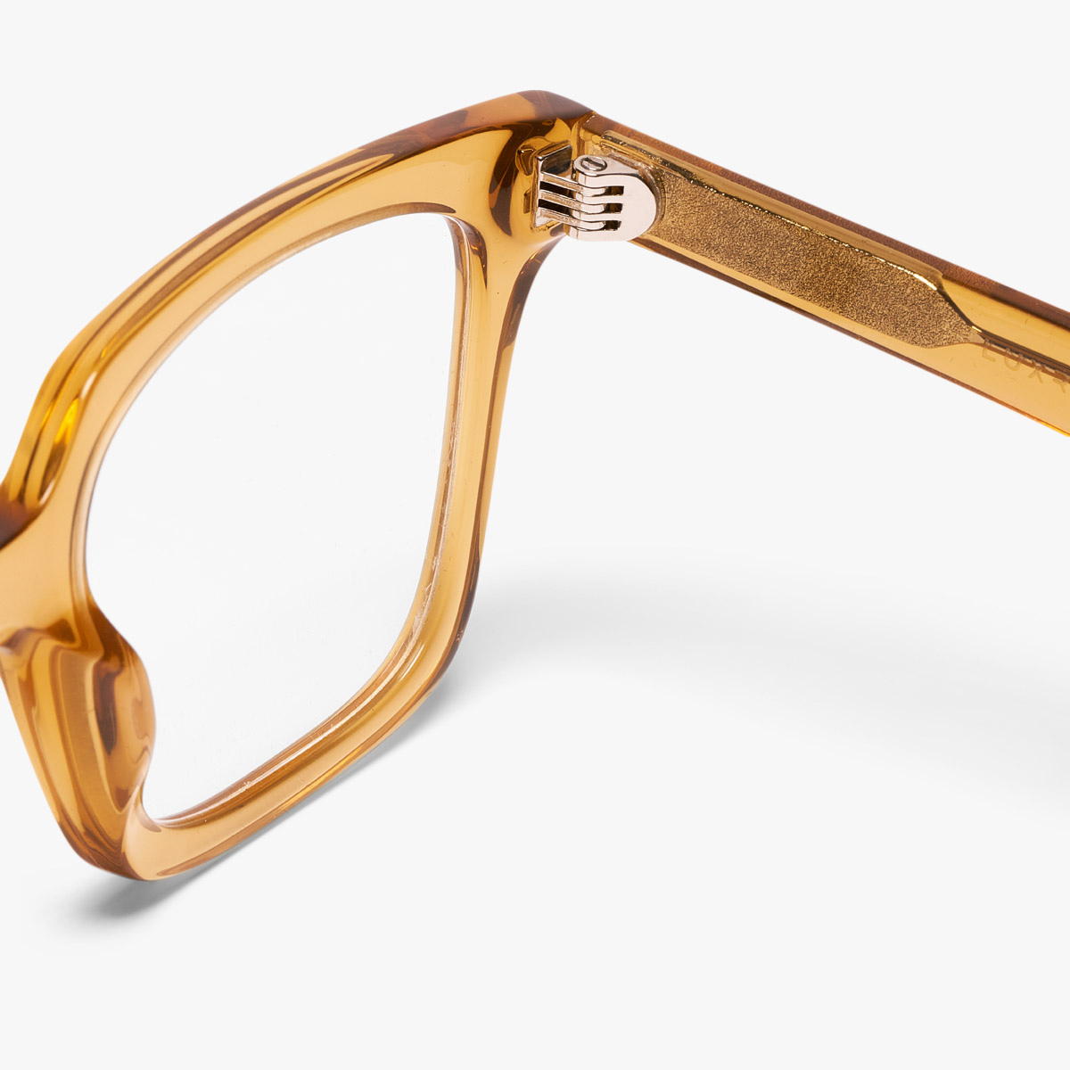 Crystal caramel reading glasses with gold hinges