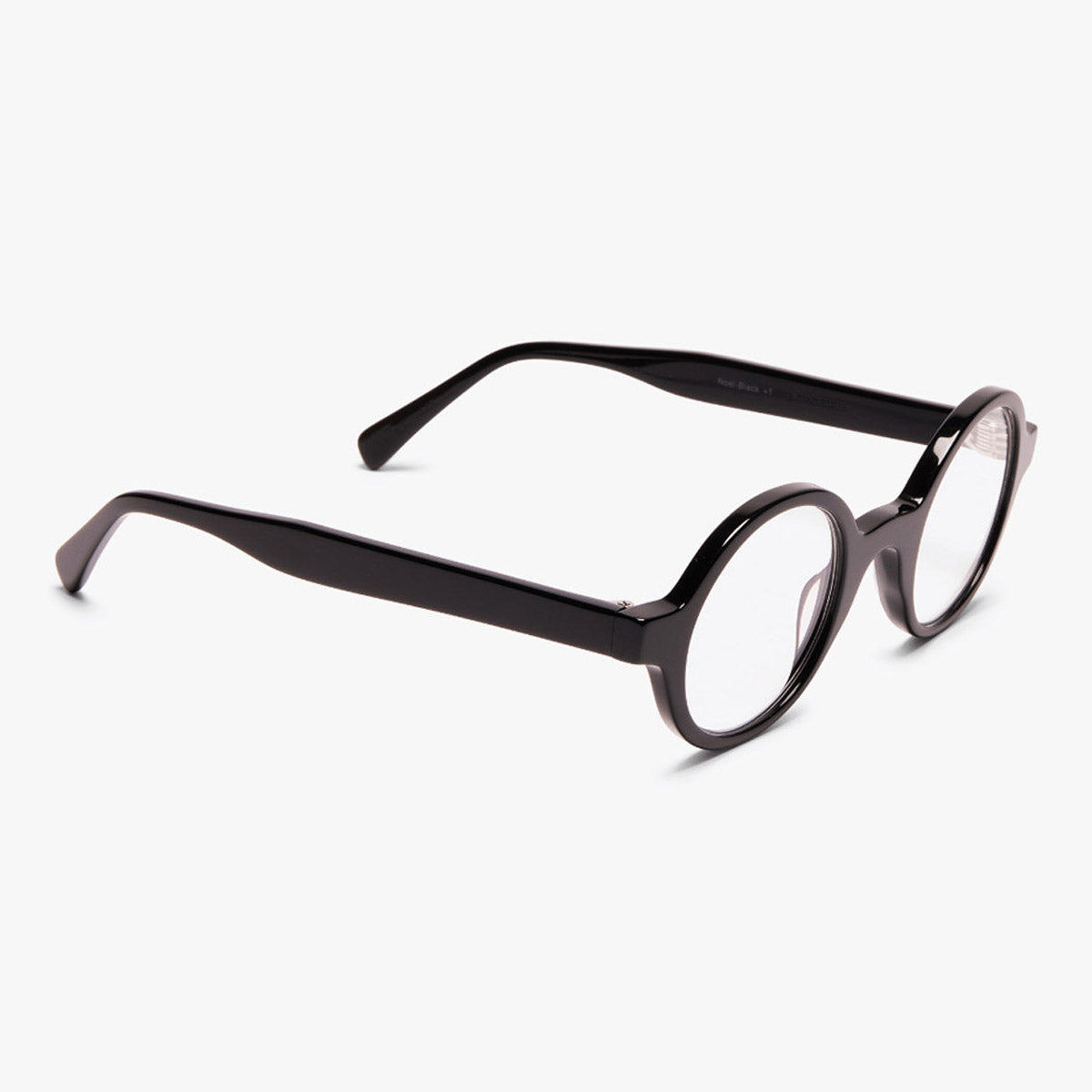 Round black reading glasses with thick frames
