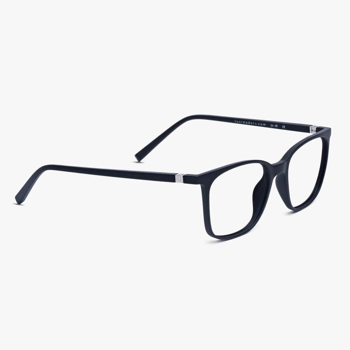 Women's Fyn Black glasses with sleek black frame and subtle metal accents