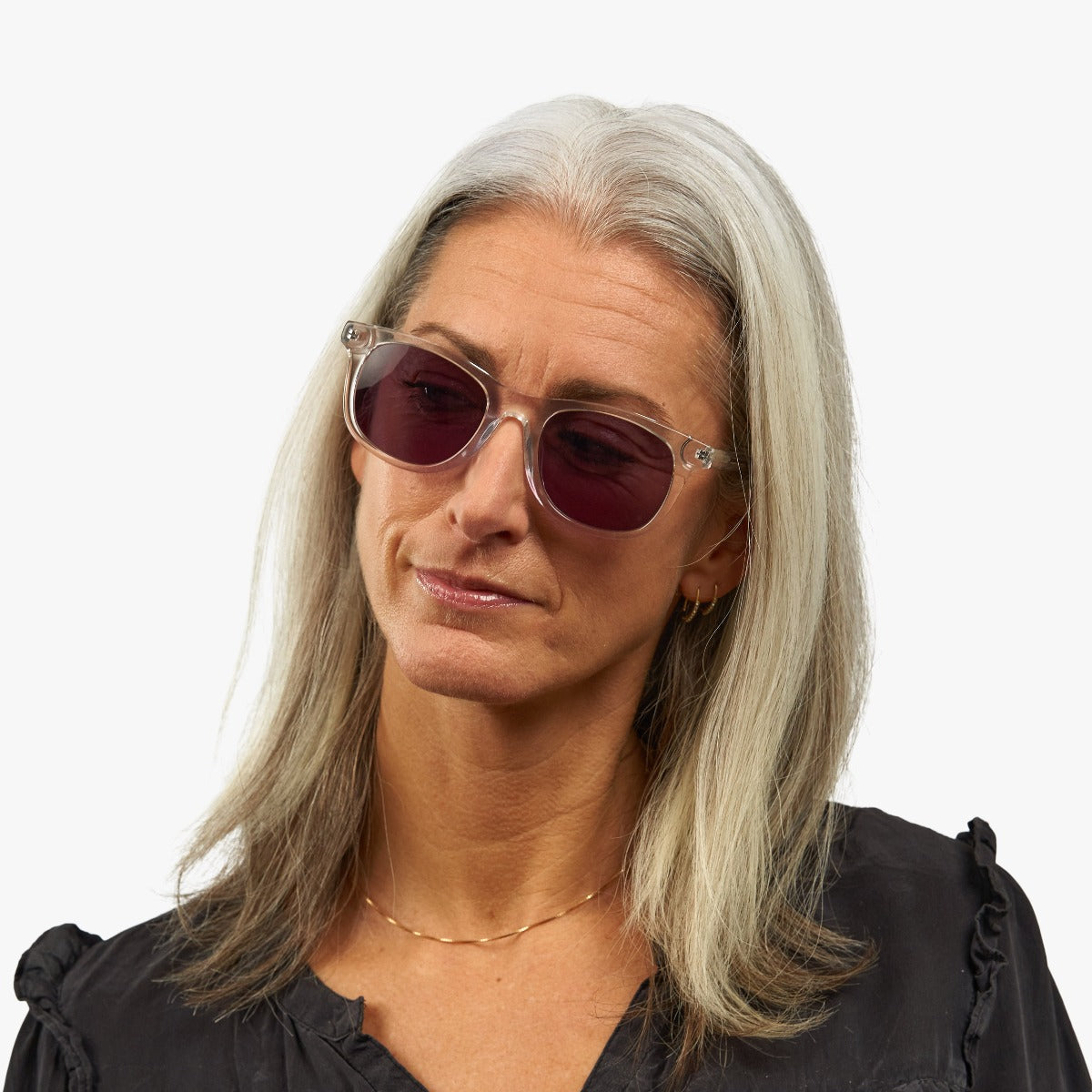 Person wearing Women's Malmö Crystal White glasses
