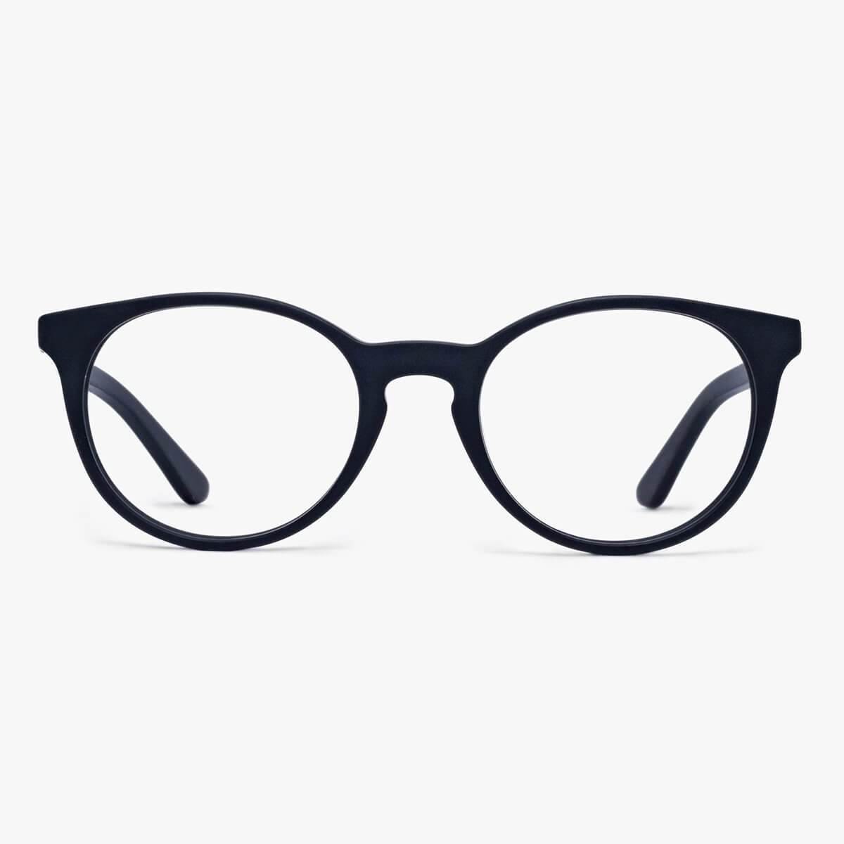 Black round eyeglasses with a sleek design