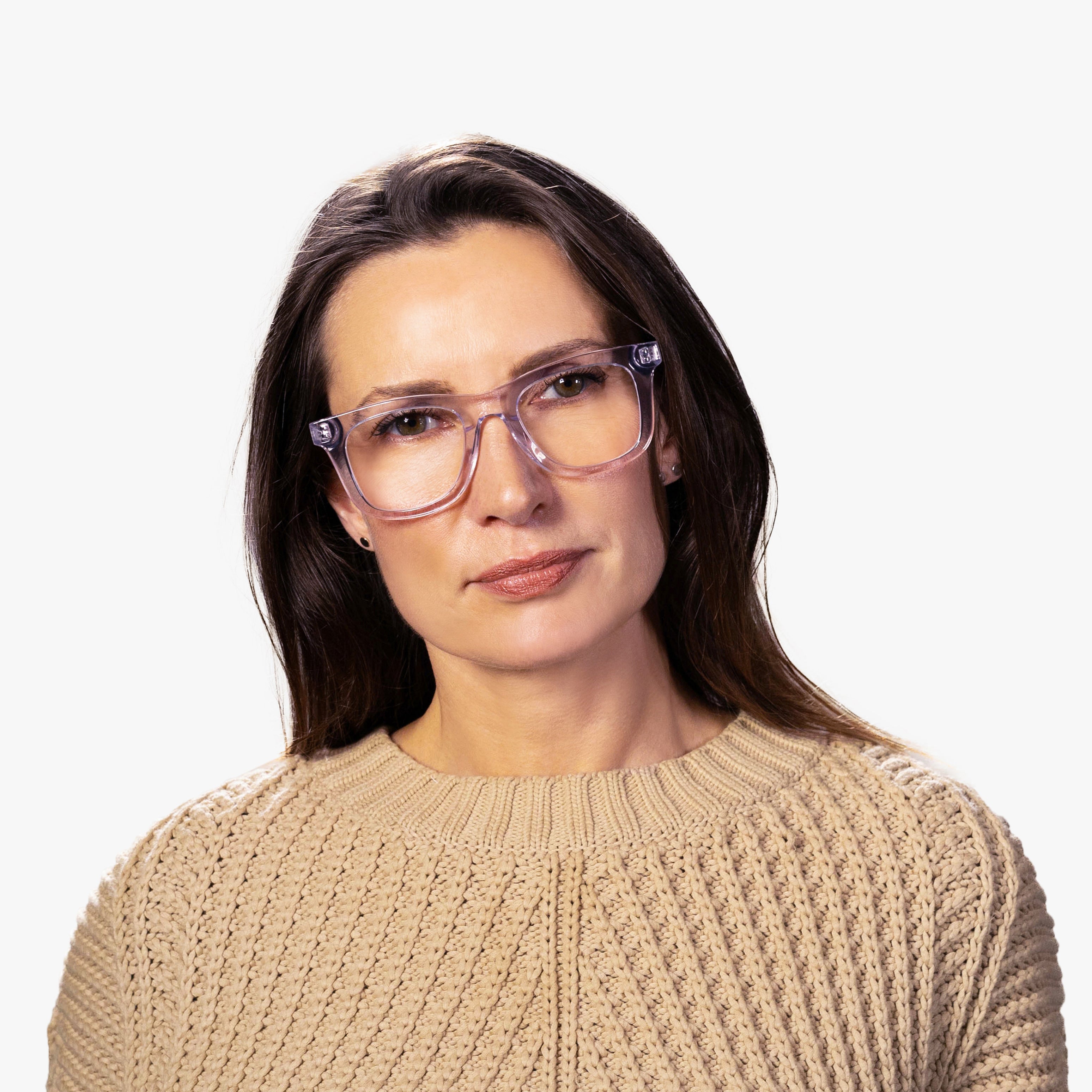 Person wearing Samsø Crystal White glasses