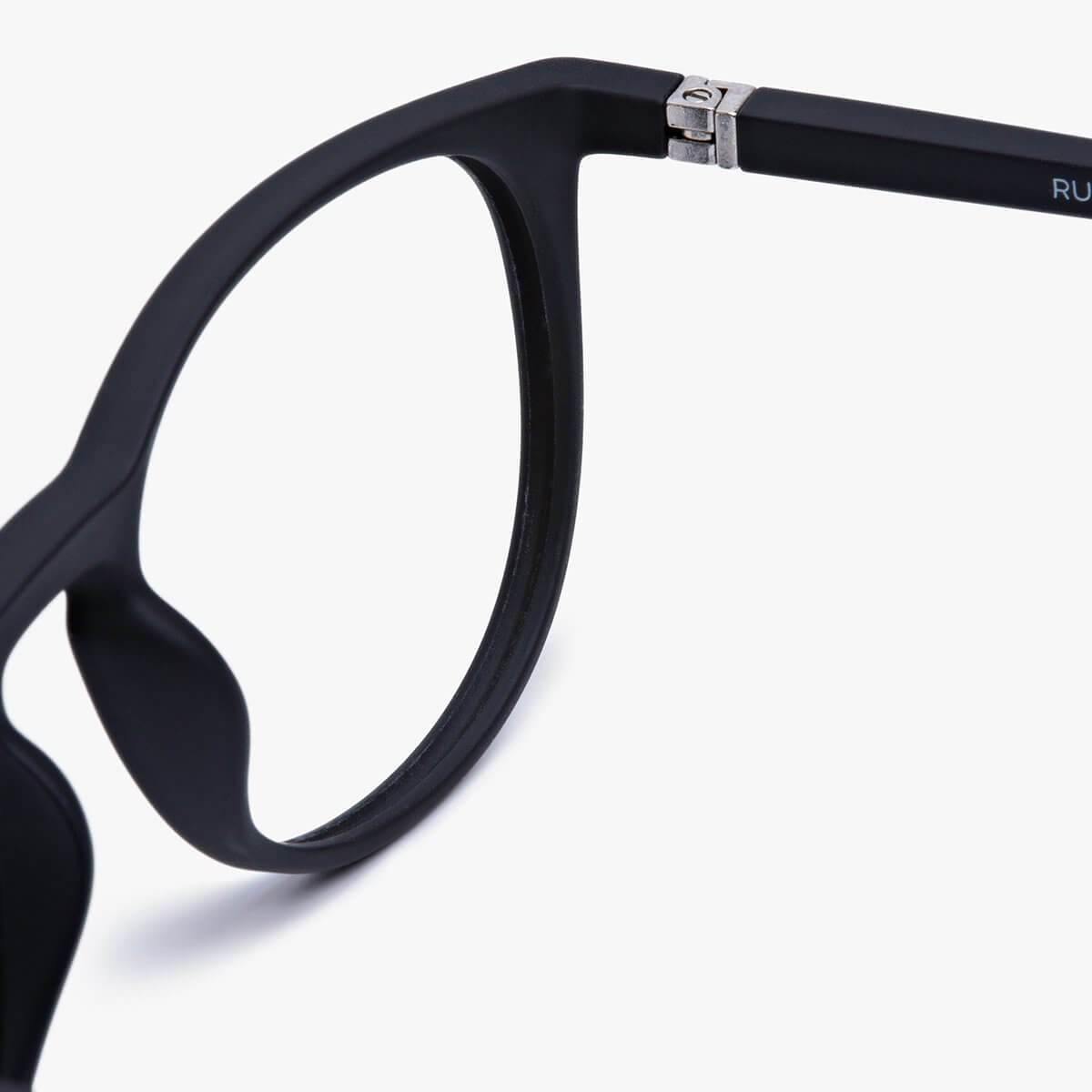 Close-up of Women's Stockholm Black glasses with black rims