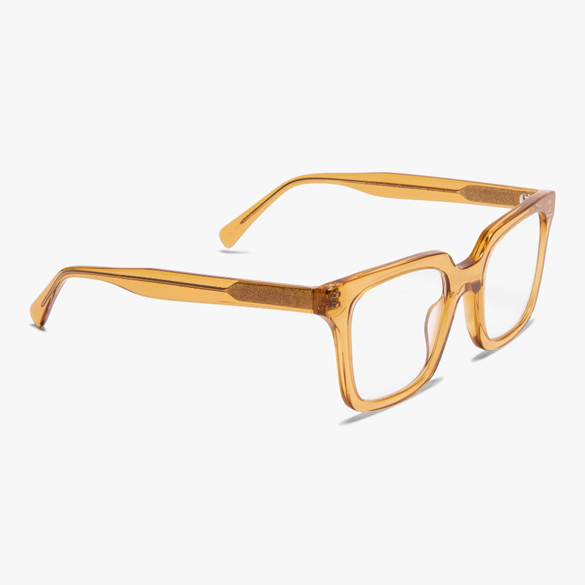 Square crystal caramel reading glasses with thick frames